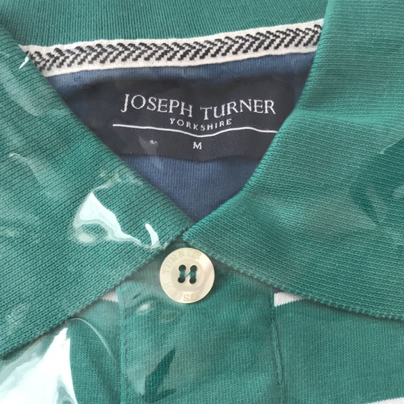 NEW Joseph Turner UK Golf Polo Shirt Striped Medium Green & Blue - Picture 8 of 11